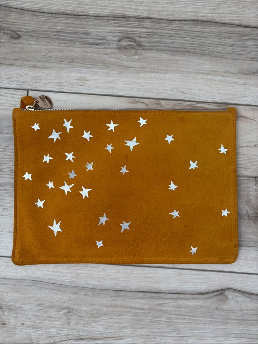 CLARE V Star Pattern Flat Clutch Pouch - Mustard Yellow - Picture 2 of 8